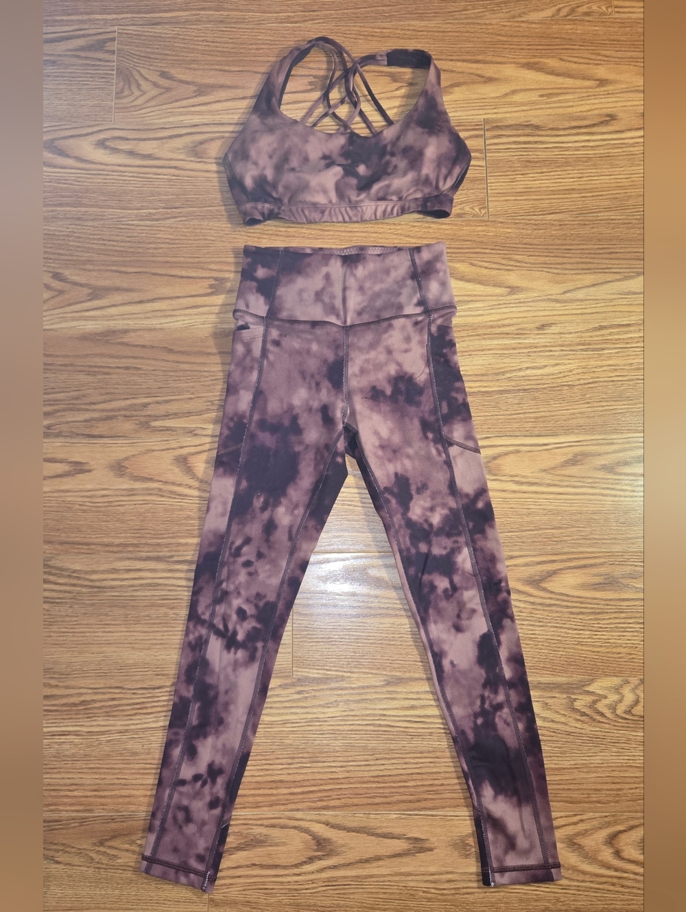 Victoria's Secret Burgundy & Pink Tie-Dye Activewear Set (S/2)